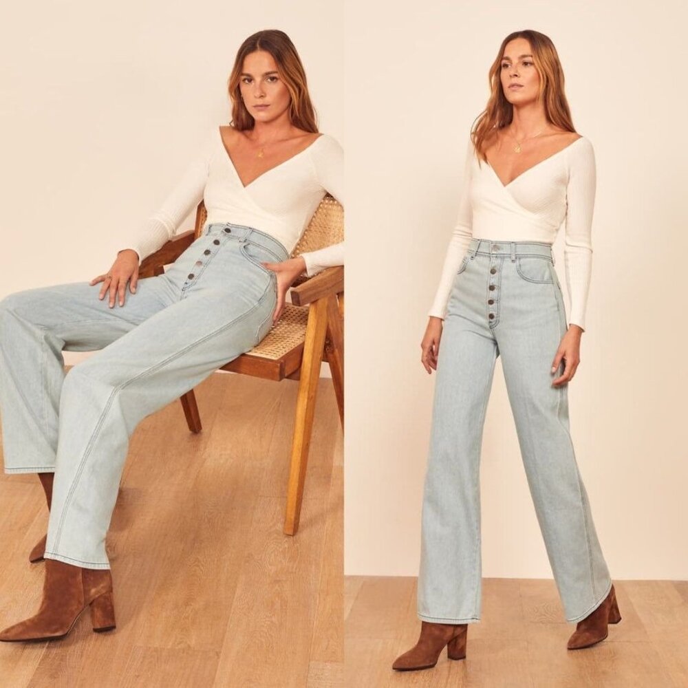 Reformation Jeans Olive Jean Palawan Light Wash Wide Leg Organic Cotton Size 26